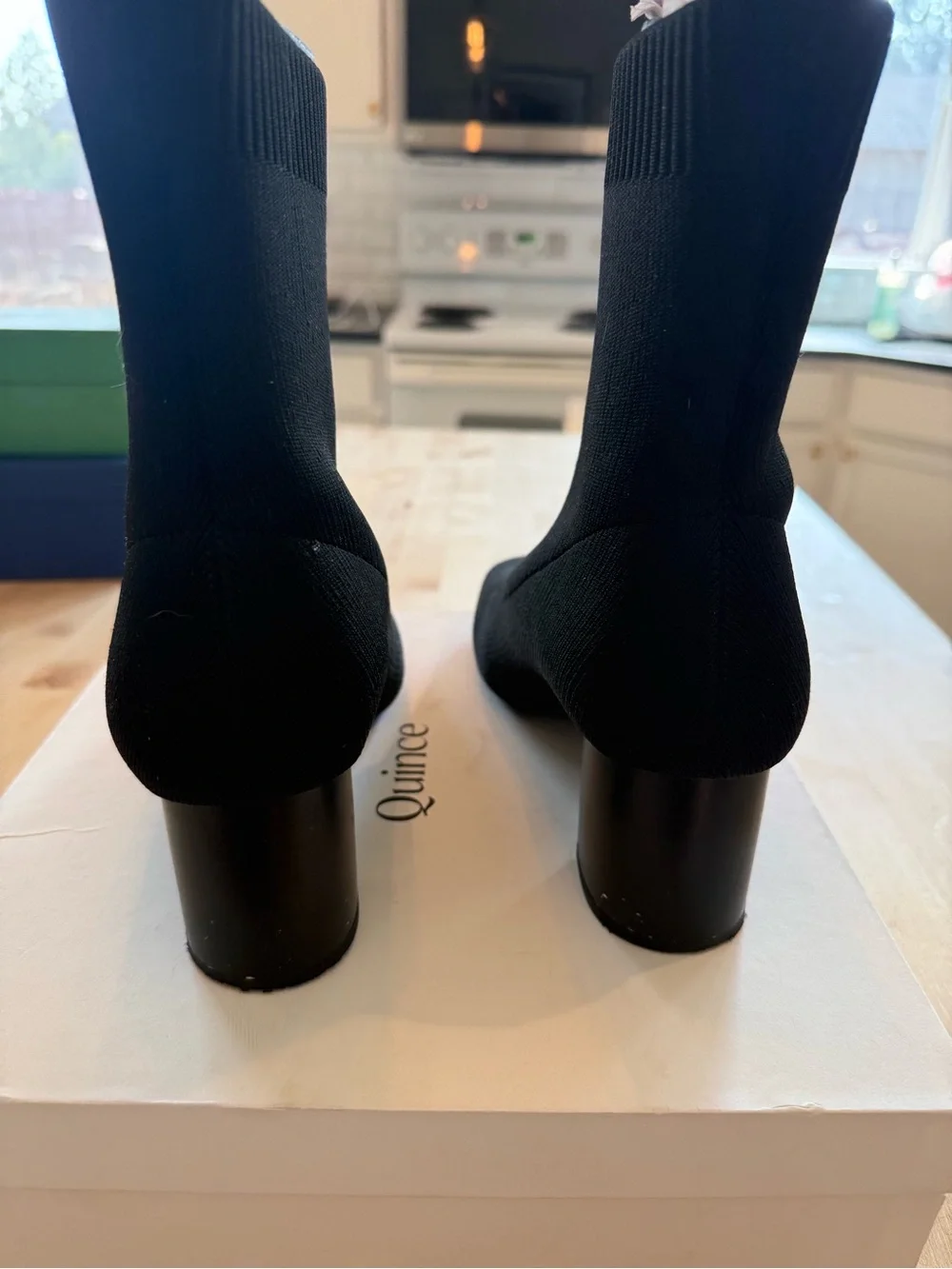 Quince Black Eco Knit Block-Heel Ankle Bootie